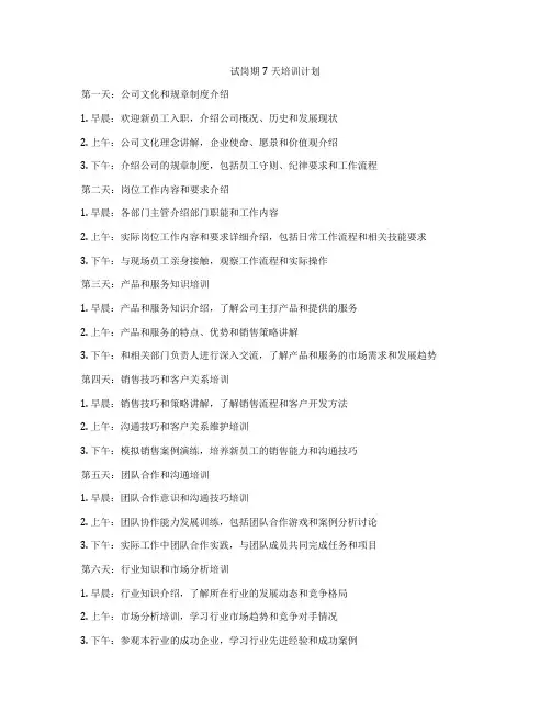 试岗期7天培训计划