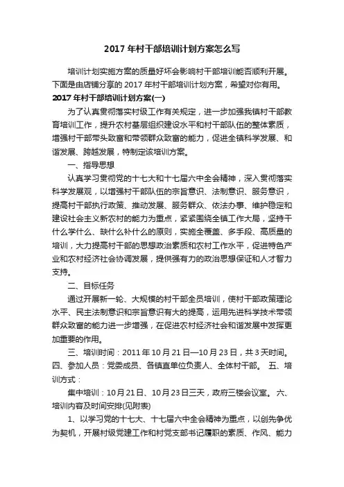2017年村干部培训计划方案怎么写