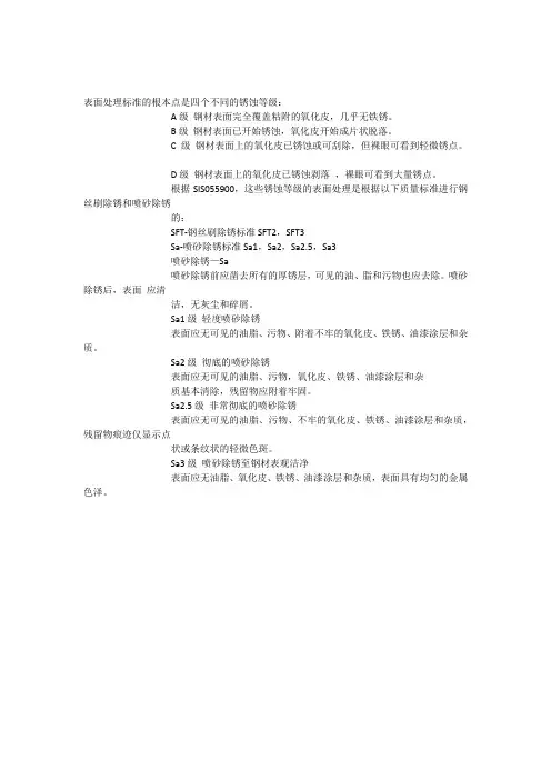 表面处理标准的根本点是四个不同的锈蚀等级
