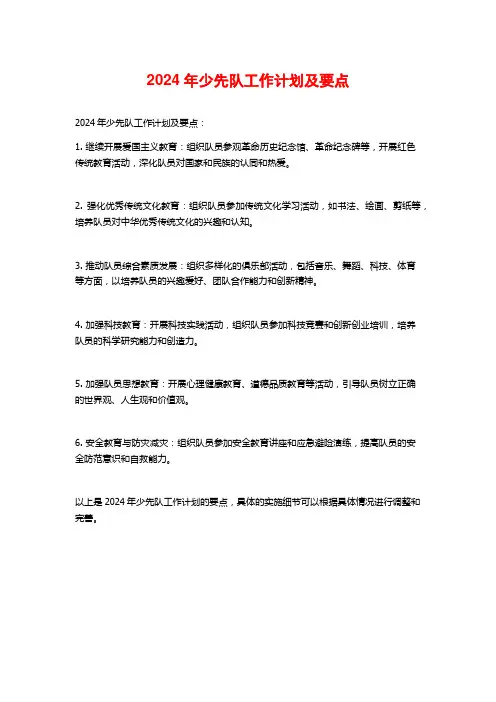 2024年少先队工作计划及要点