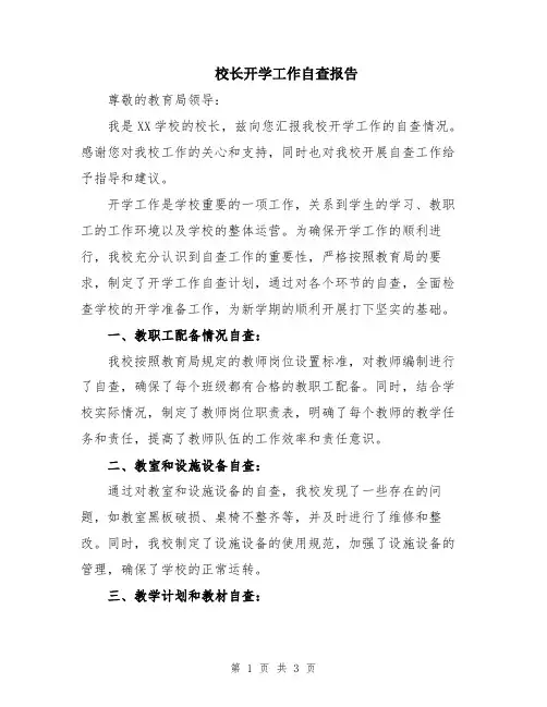 校长开学工作自查报告