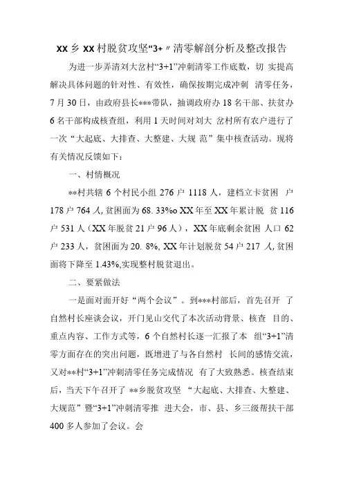 XX乡XX村脱贫攻坚3 清零解剖分析及整改报告