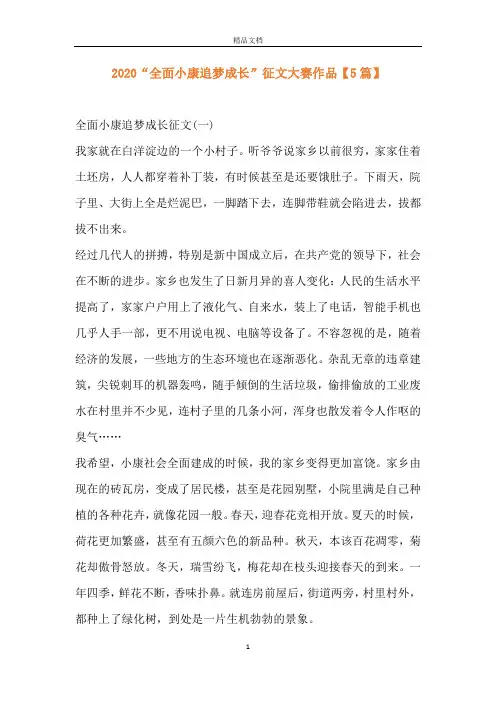 2020“全面小康追梦成长”征文大赛作品【5篇】