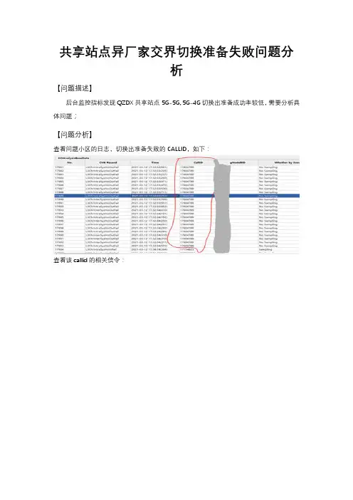 共享站点异厂家交界切换准备失败问题分析