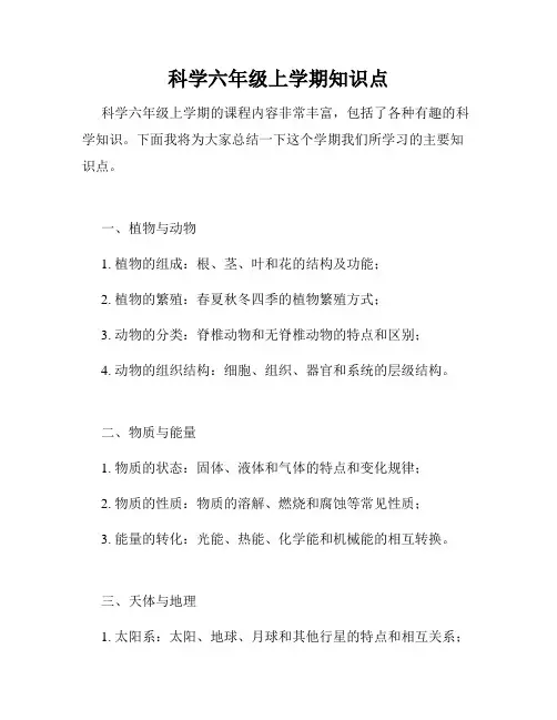 科学六年级上学期知识点