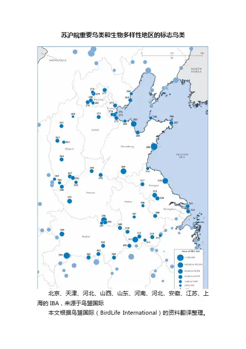 苏沪皖重要鸟类和生物多样性地区的标志鸟类