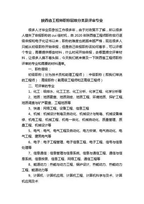 陕西省工程师职称层级分类及评审专业