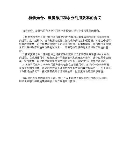 植物光合、蒸腾作用和水分利用效率的含义