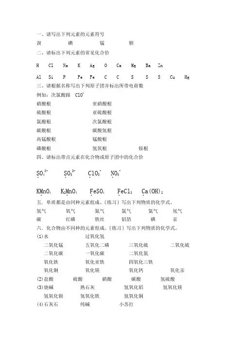 化学式的书写及练习