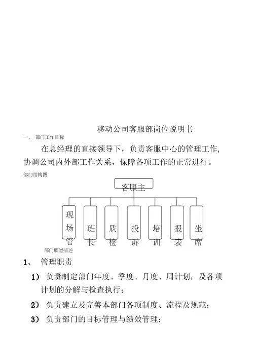 移动公司客服部岗位说明书