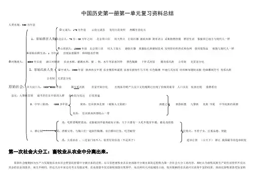 中国历史第一册第一单元“中华文明的起源”复习资料总结