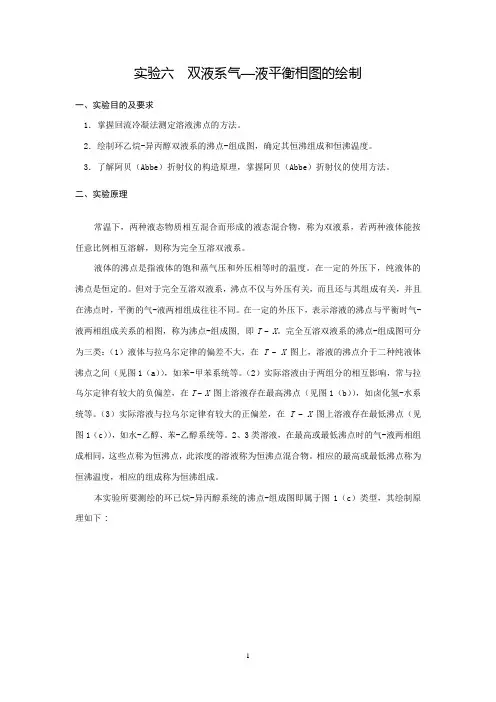 物理化学-实验六：双液系气-液平衡相图