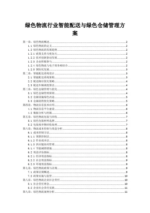 绿色物流行业智能配送与绿色仓储管理方案