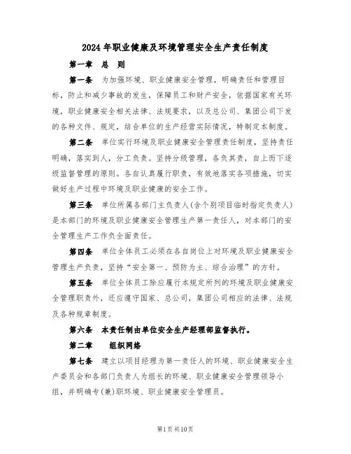 2024年职业健康及环境管理安全生产责任制度（三篇）