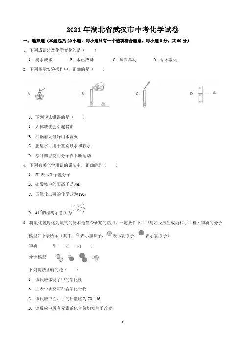 2021年湖北省武汉市中考化学真题(word,解析版)