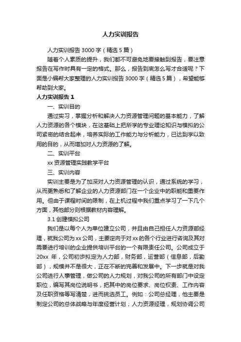 人力实训报告3000字（精选5篇）