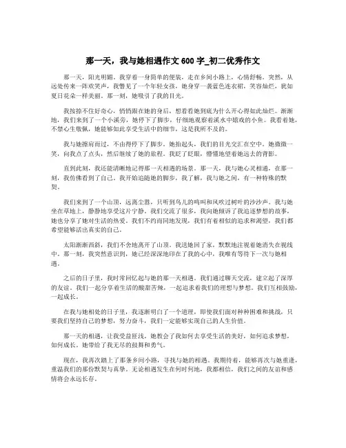 那一天,我与她相遇作文600字_初二优秀作文