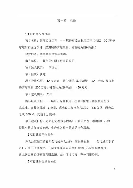 煤矸石综合利用工程项目可行性研究报告[1]