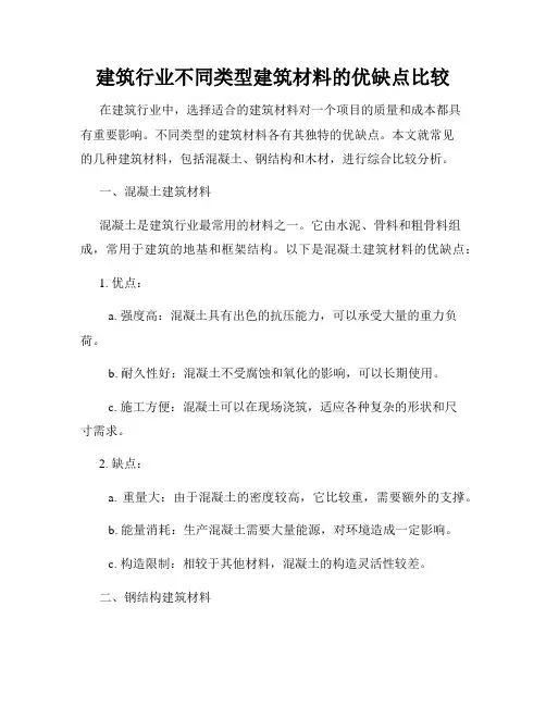 建筑行业不同类型建筑材料的优缺点比较
