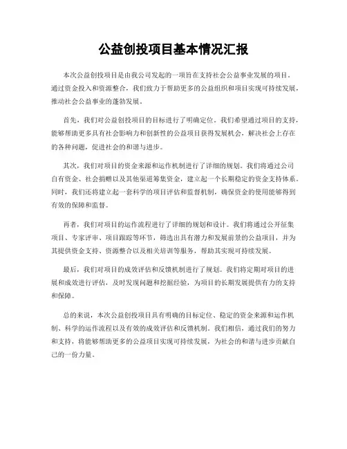 公益创投项目基本情况汇报