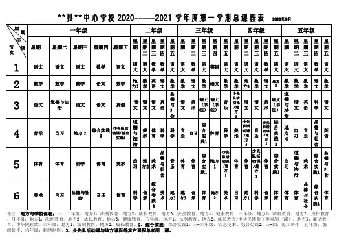惠北小学2020学年下半年总课表