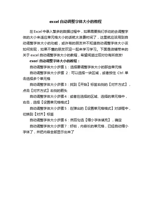 excel自动调整字体大小的教程