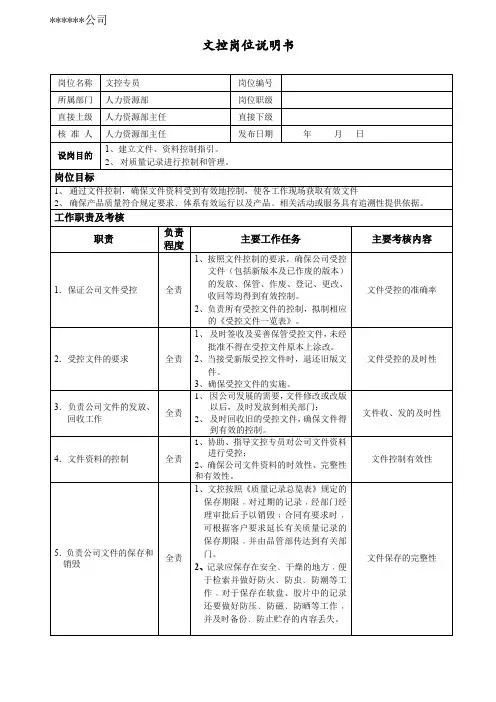 文控岗位说明书