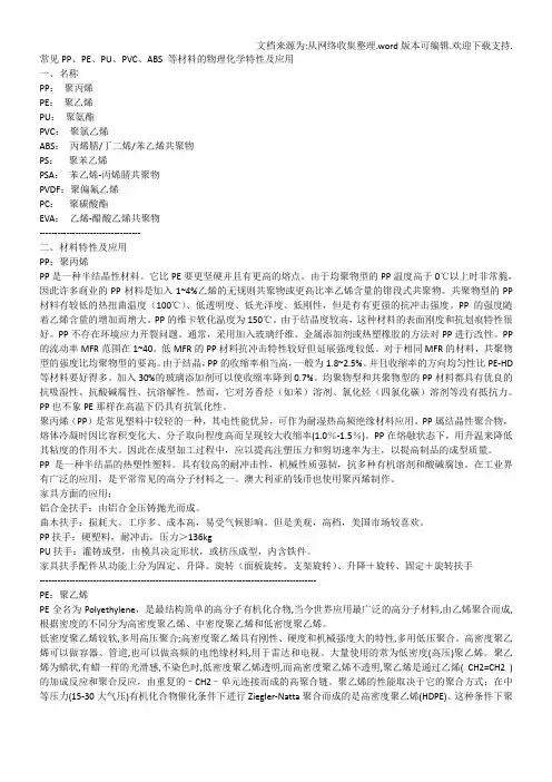 常见PP、PE、PU、PVC、ABS_等材料的物理化学特性及应用