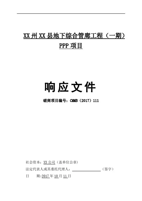 PPP项目地下综合管廊投资建设运营方案
