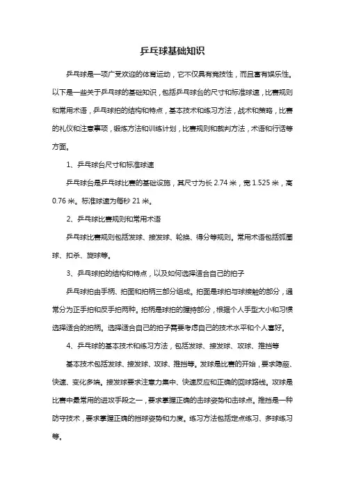 乒乓球基础知识