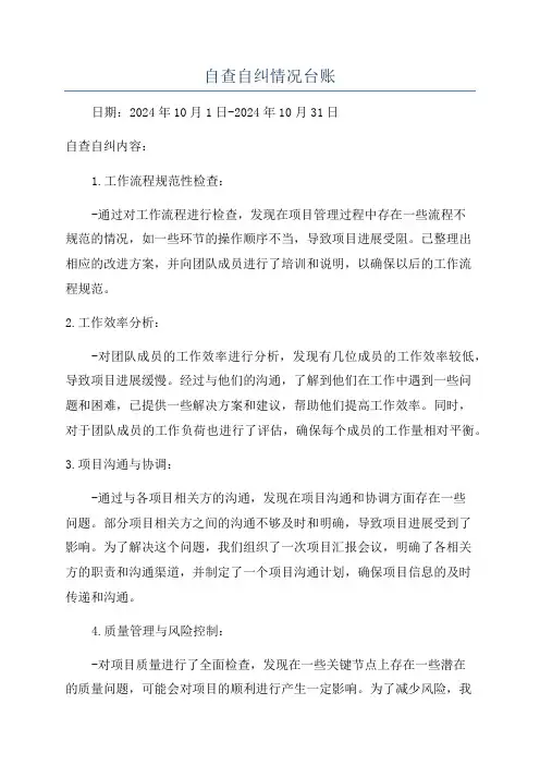 自查自纠情况台账