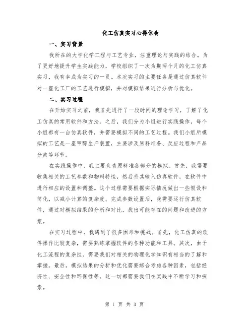 化工仿真实习心得体会