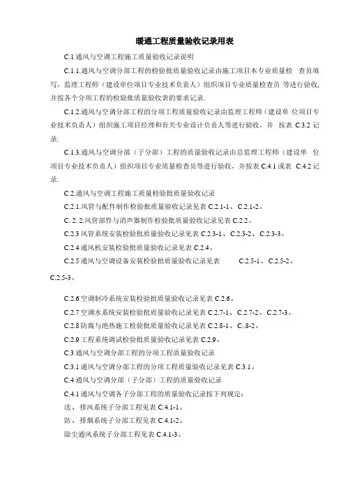 暖通工程质量验收记录用表