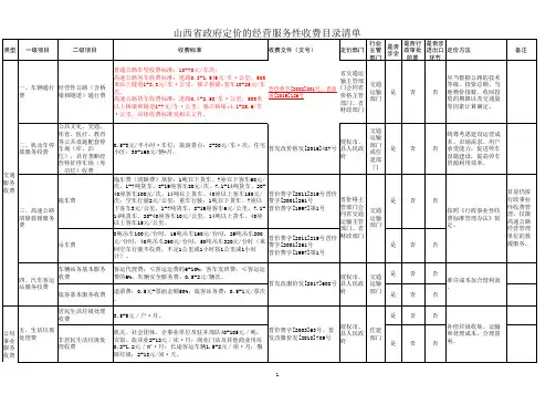 山西省政府定价的经营服务性收费目录清单