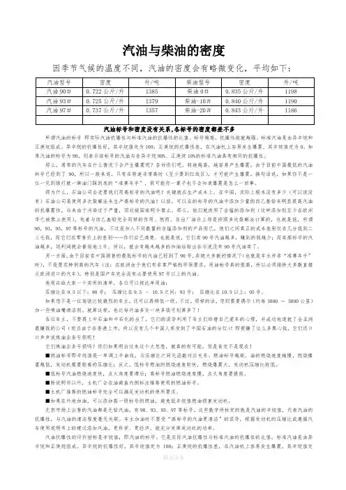 汽油与柴油的密度