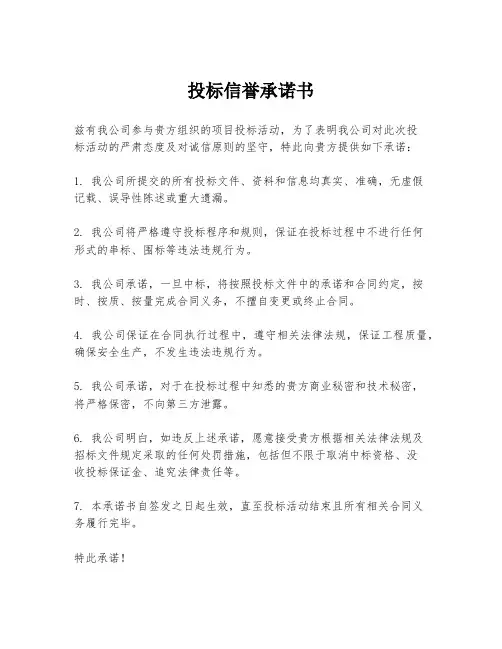 投标信誉承诺书