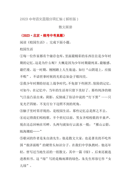 2023年散文中考题