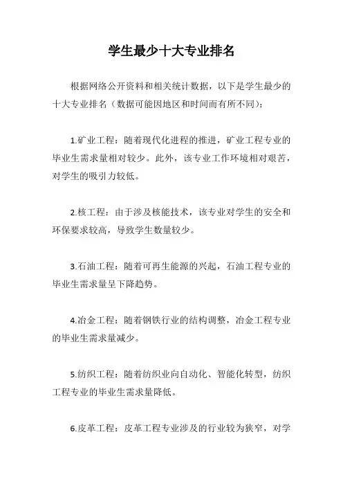 学生最少十大专业排名