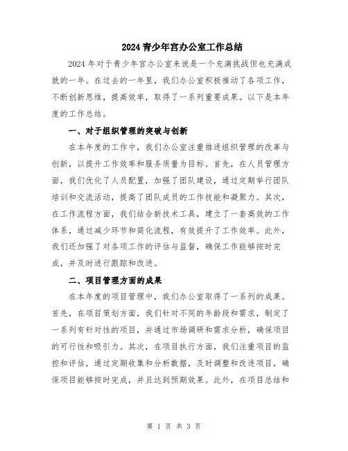 2024青少年宫办公室工作总结
