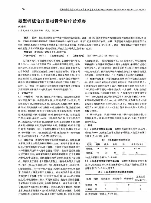 微型钢板治疗掌指骨骨折疗效观察