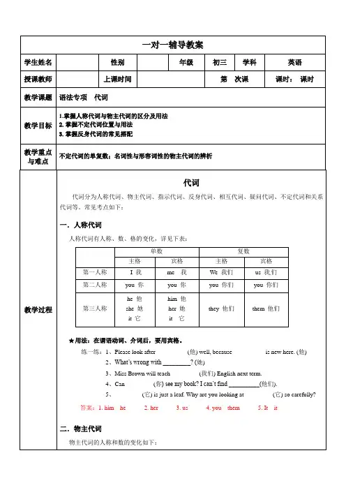 中考英语语法专题代词(带答案)
