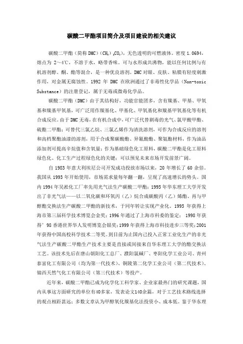 碳酸二甲酯项目简介及项目建设的相关建议