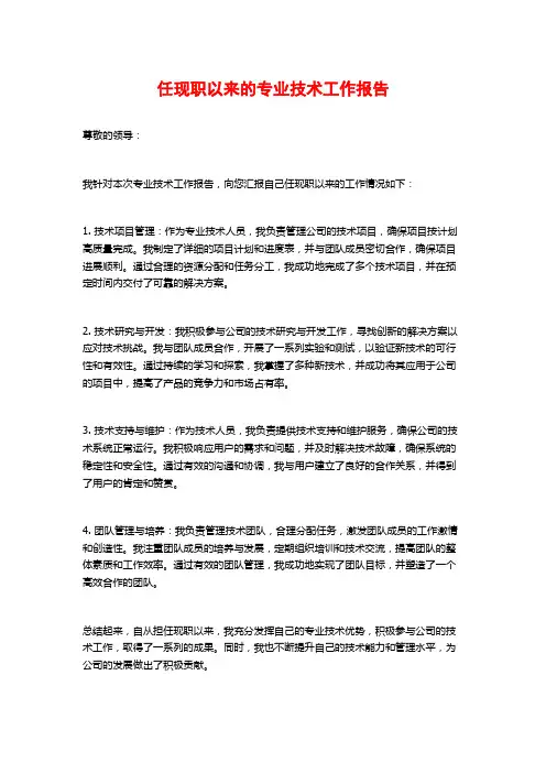 任现职以来的专业技术工作报告
