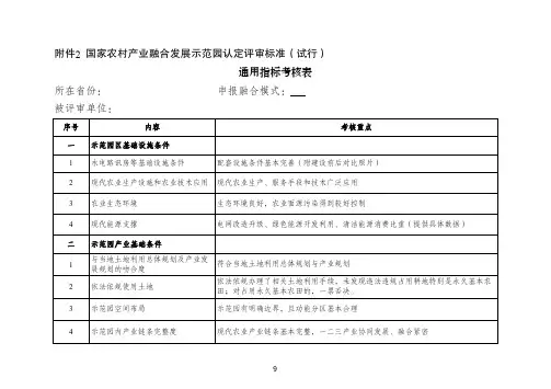 国家农村产业融合发展示范园认定评审标准(试行)