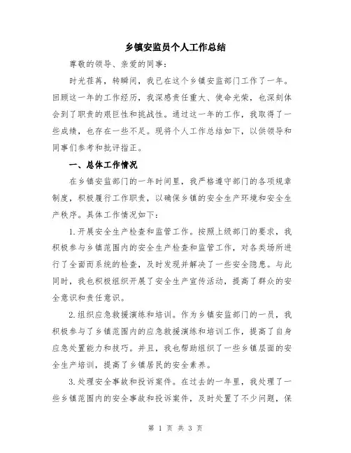 乡镇安监员个人工作总结