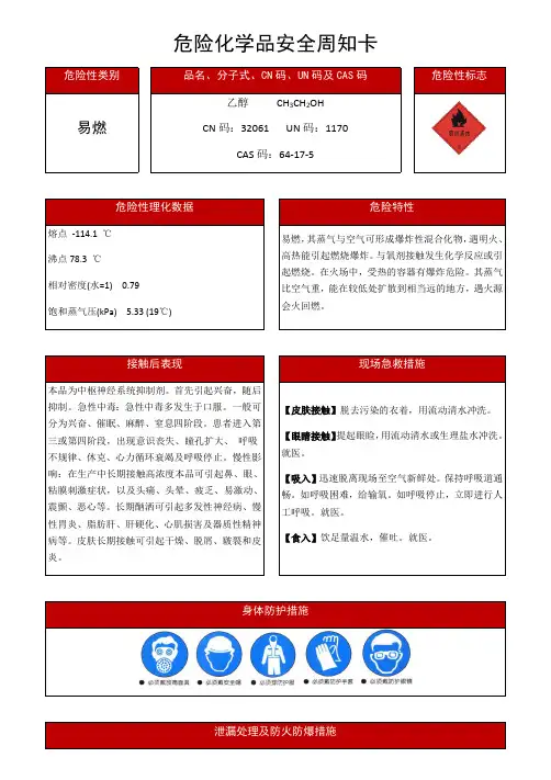 1646编号最新乙醇危险化学品安全周知卡