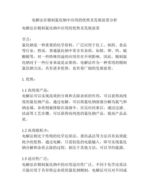 电解法在精制氯化钠中应用的优势及发展前景分析