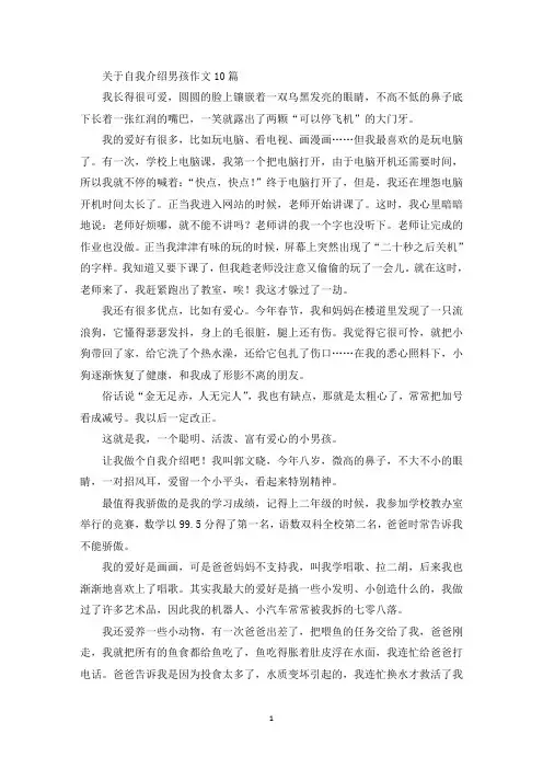 精选关于自我介绍男孩作文10篇