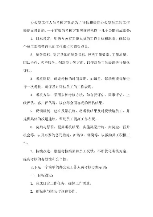 办公室工作人员考核方案