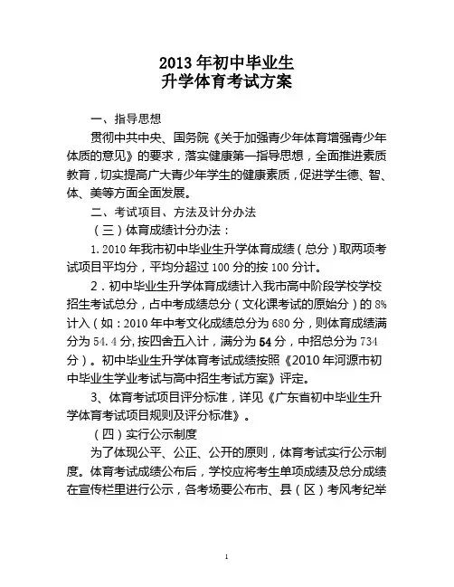 2013年初中毕业生升学体育考试项目规则及评分标准